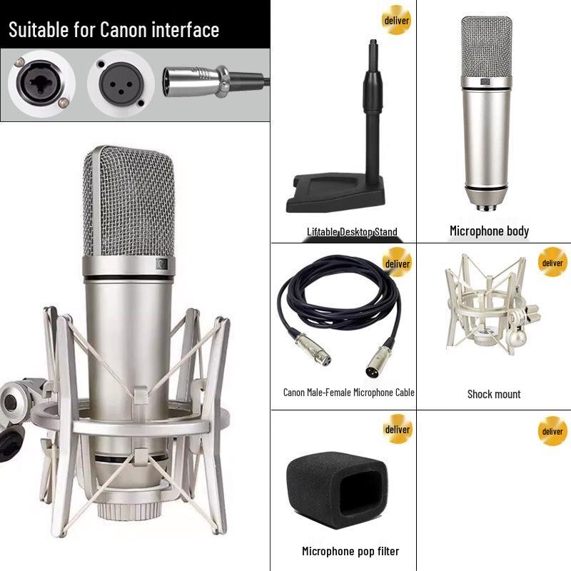 U87 Metal Diaphragm Microphone Set: Live Streaming & Recording Studio Kit with Boom Stand