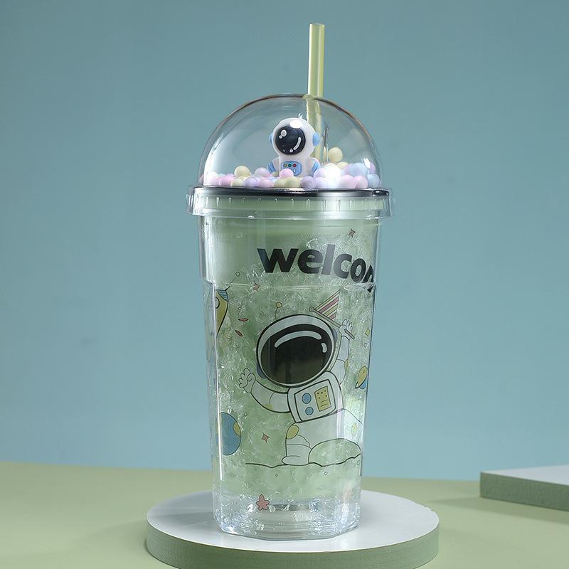 

Чашка для воды, двойной пластиковый стакан с изображением астронавта, студенческий летний дорогой подарок, соломенная чашка 450ML