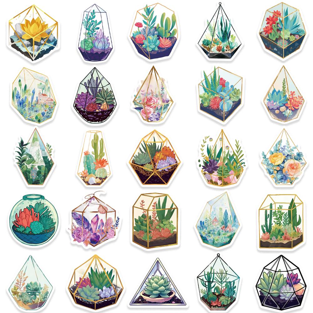 10/50pcs Cute Green Glasshouse Stickers Waterproof DIY Flower Plant Sticker Pack for Watercup Laptop Scrapbook Notebook Diary Stickers