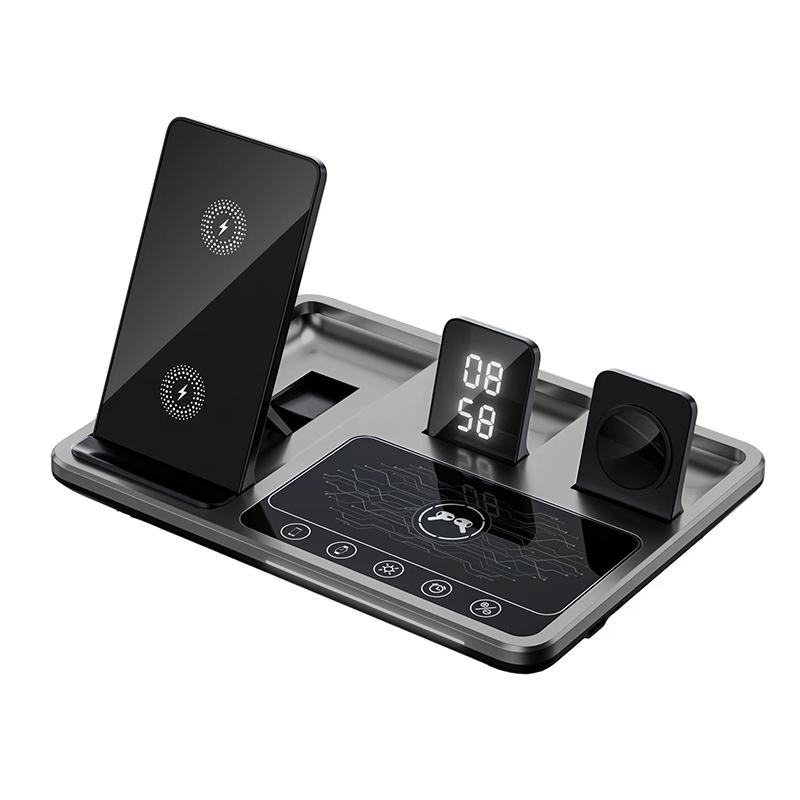 4in1 Wireless Chargers 30W Fast Charging Support iPhone 15 14 13 12 Samsung Phone Ultra-thin Mobile Phone Charger with Clock