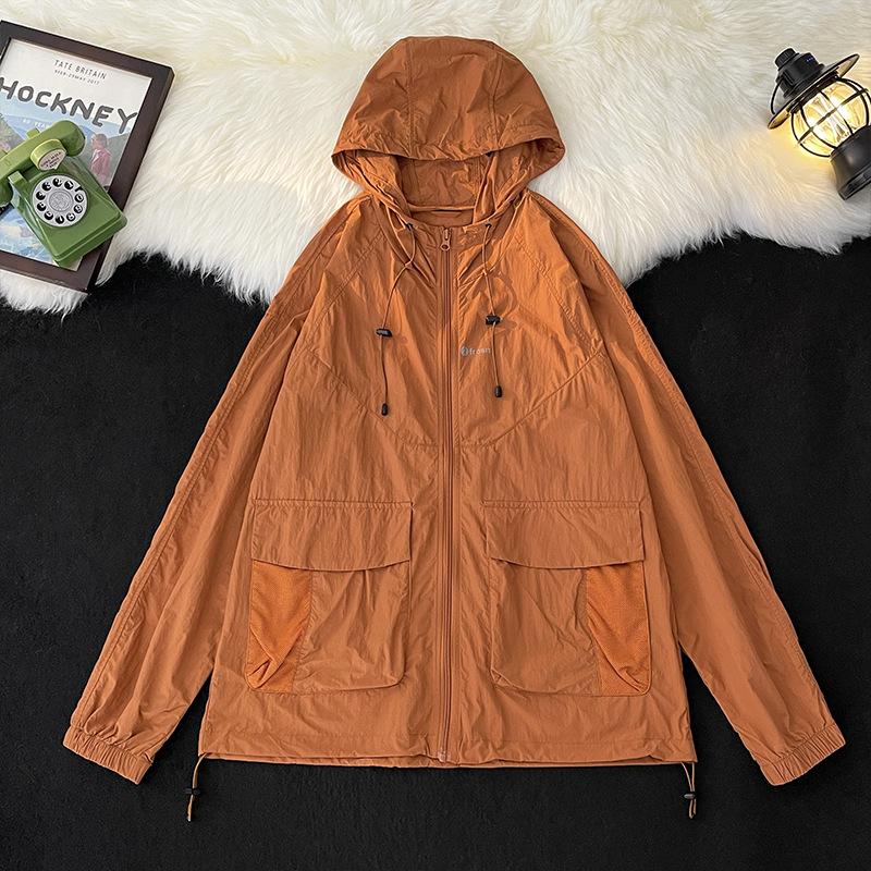 

Нишевый плащ-тренч из ледяного шелка на кулиске с капюшоном, однотонный, солнцезащитный, для мужчин и женщин, свободный, летний, для активного отдыха, тонкий, дышащий 2XL оранжевый