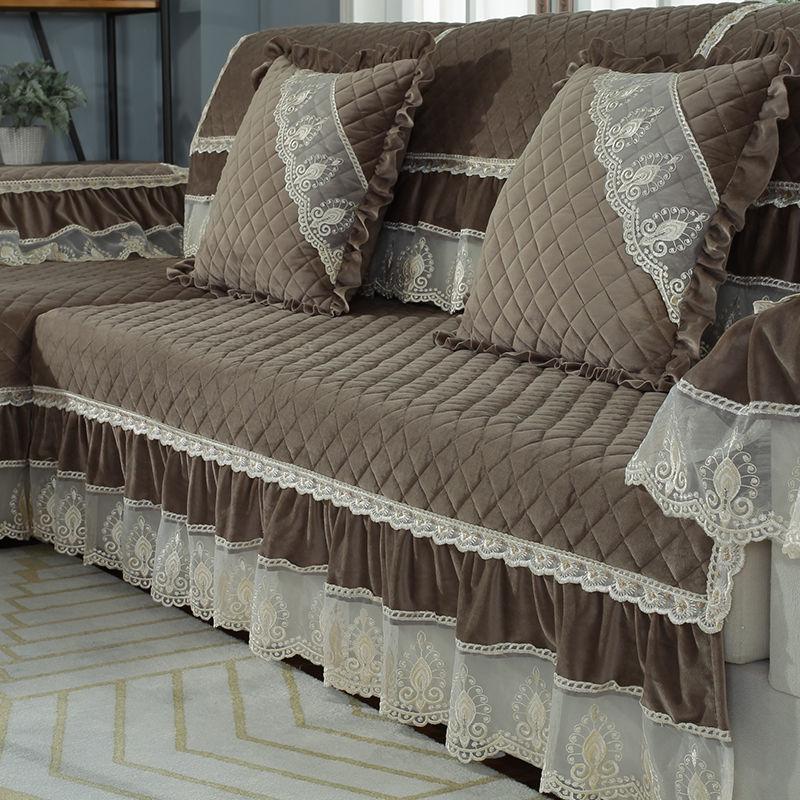 Luxury Solid Color Sofa Sets Cover Thick Sofa Slipcovers L Shaped Sofa Towel Lace Decor Couch Covers for Living Room