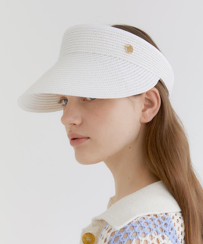 Hallen Basic Logo Pendant Raffia Sun Visor (C009_White)