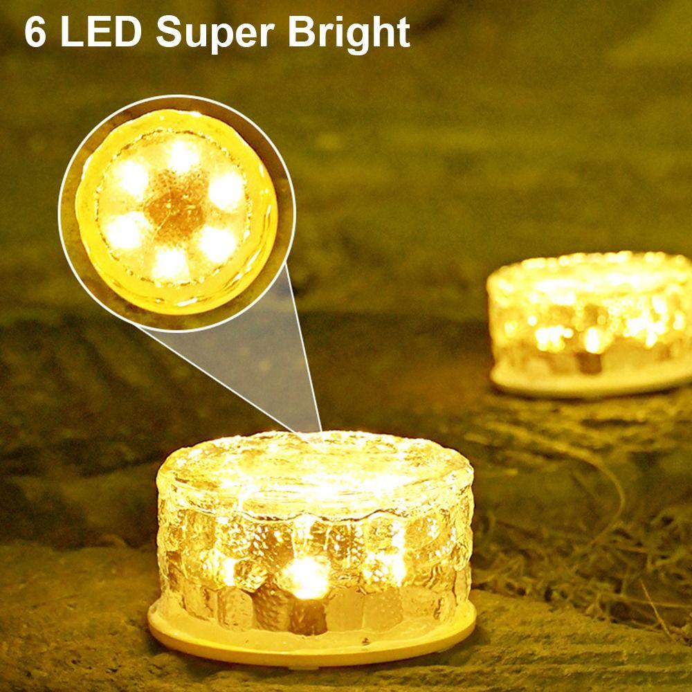 Solar Power Solar Ice Brick Light Round Deck Lights Outdoor Buried Light  Lawn Garden Decor