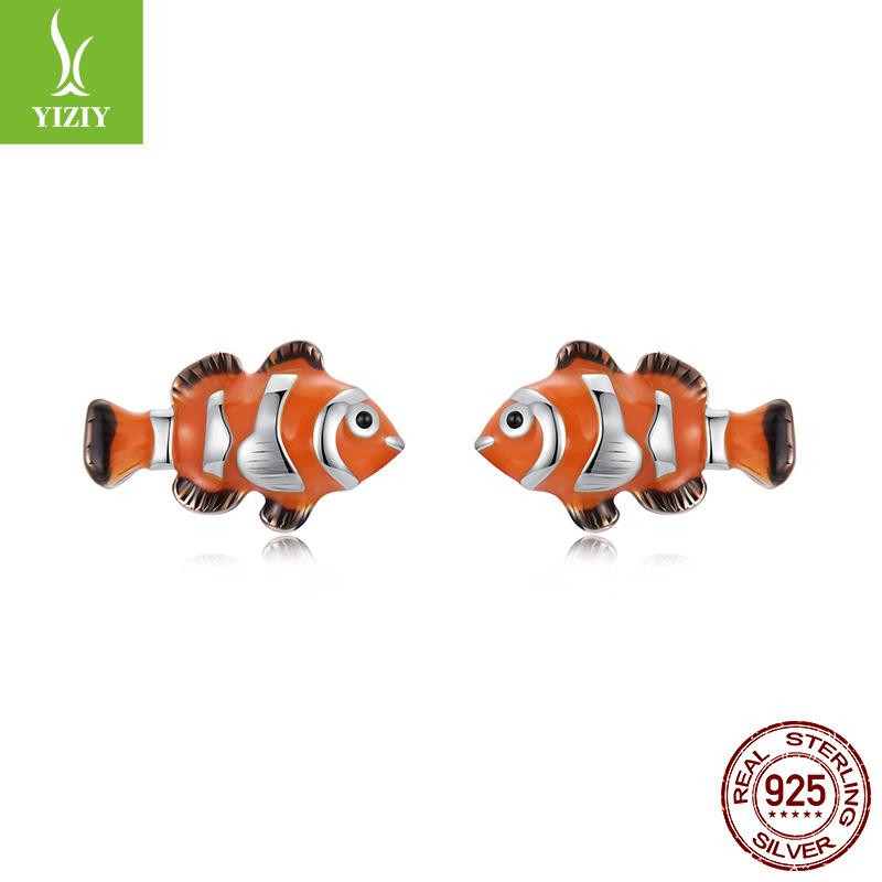 Zabawne Kolczyki Sztyfty z Olejem Rybki Błazenka, Personalizowane Inteligentne Kolczyki Sztyfty ze Srebra Próby S925