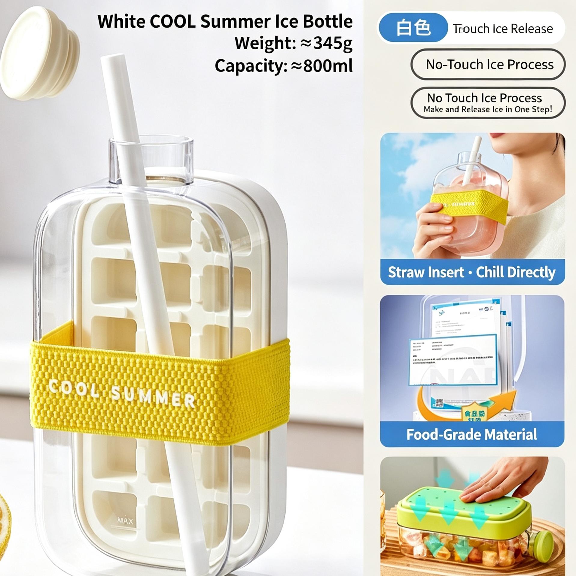Portable 2 In 1 Press Ice Cube Tray Bottle, Aesthetic Ice Making Mold for Drinks белый