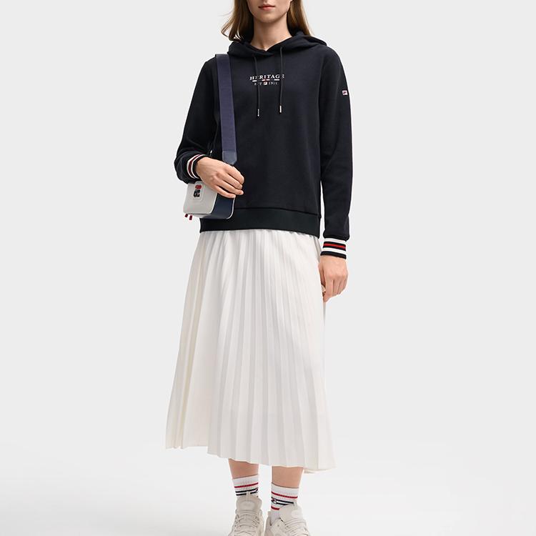 FILA Heritage Simple Classic Versatile Comfortable Structured Logo Knit Hoodie Women hoodies Legendary-Blue F11W548201FNV