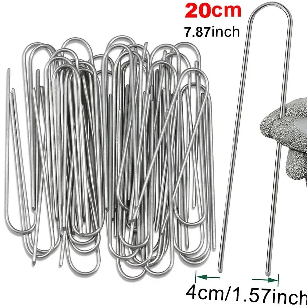 U-shaped Garden Staples Heavy-duty Fence Tubing Stakes Sod Pins Galvanized Landscape Spike for Holding Lawns Barrier Ground Nail