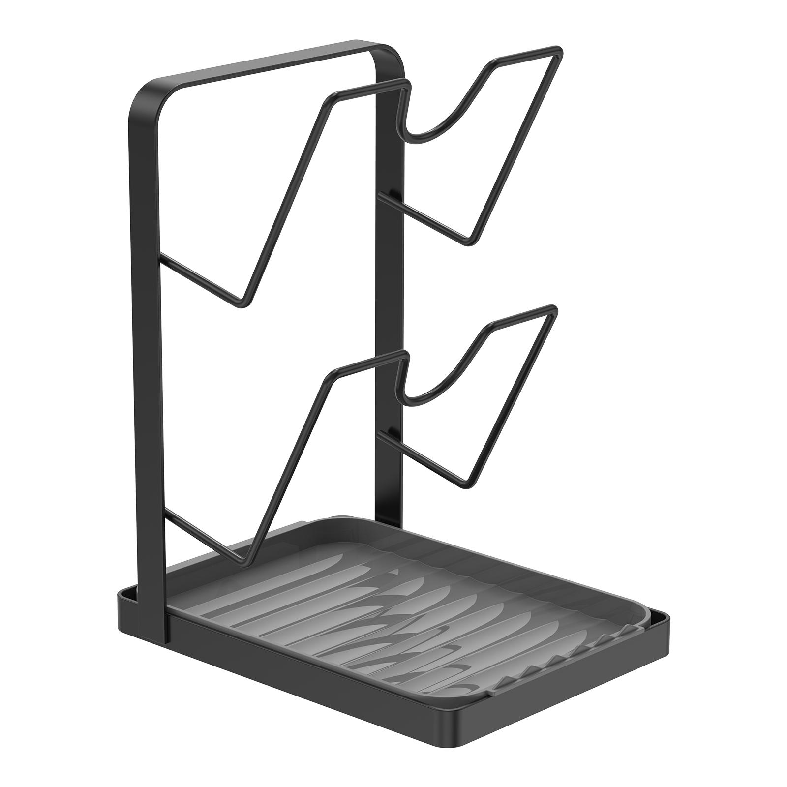 Pot Lid Storage Rack Kitchen 2 Layer Pot Cover and Pan Organizer Cutting Board Spatula Holder with Removable Drip Tray серый