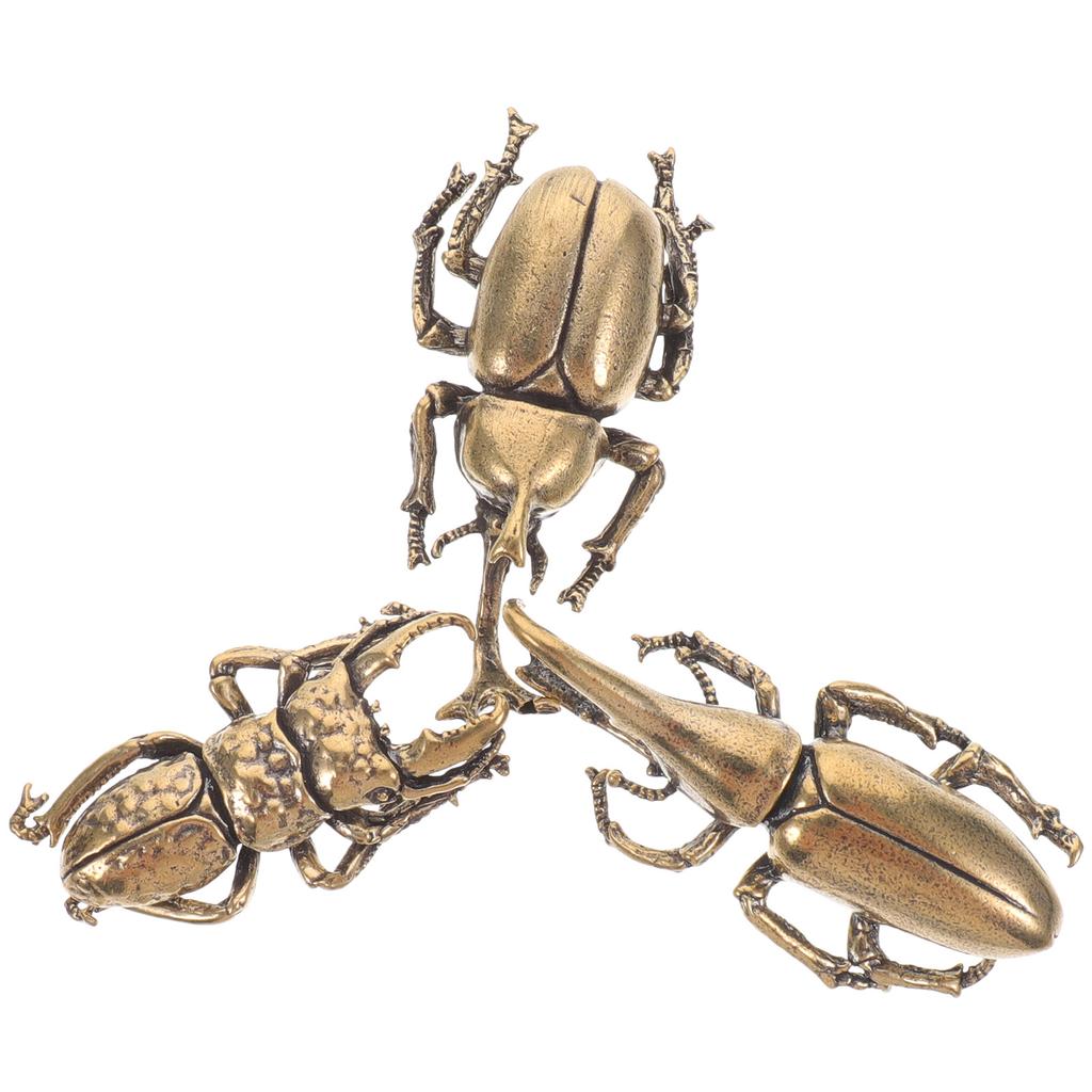 3 Pcs Beetle Tea Pet Brass Adornment Desktop Ornament Figurine Decoration Statue Nail Glue Beetles