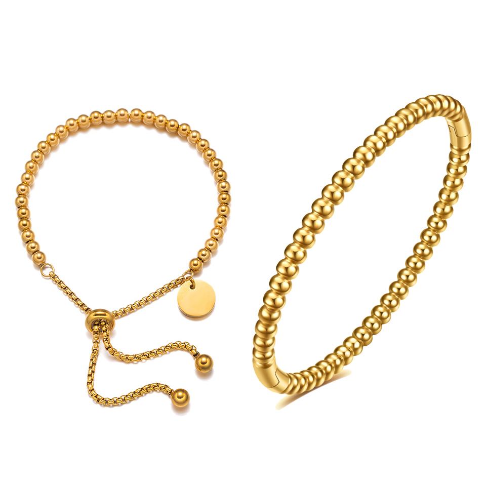 ZAKOL Stainless Steel Golden Bead Bracelet for Women Fashion Adjustable Chain Bracelets Daily Party Jewelry