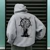 2025 Trendy Mens Hooded Sweatshirts Satan Demonic Print Autumn Winter Casual Sportswear Urban Streetwear Male Top Men's Clothing
