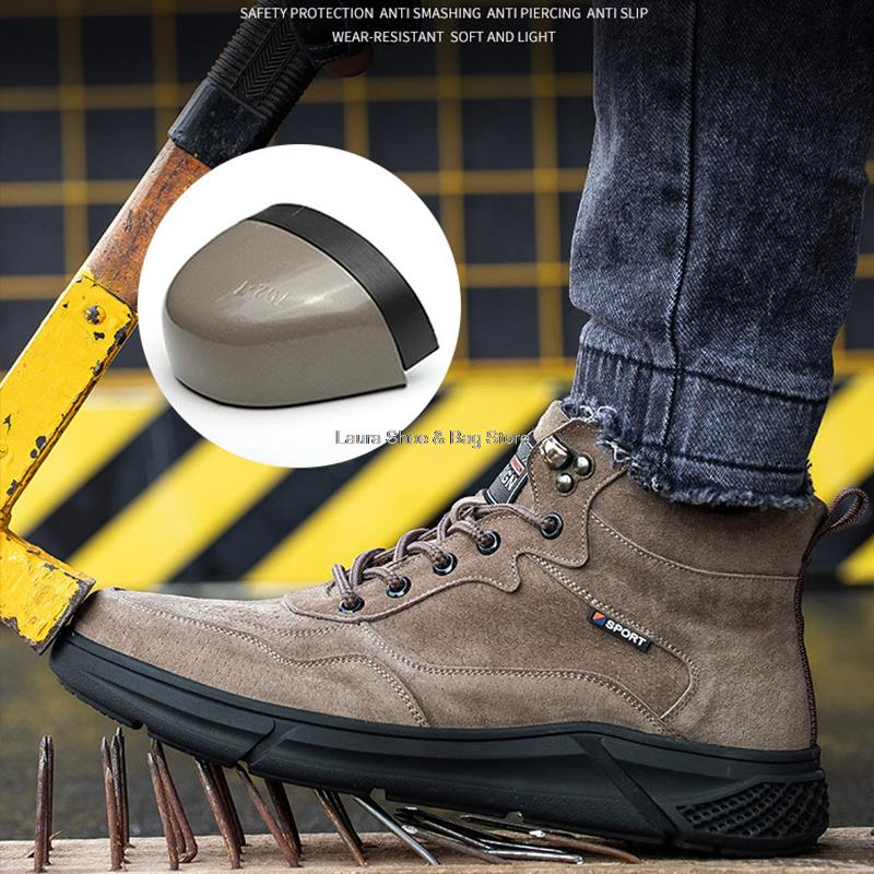 Fashion Puncture Proof Safety Shoes For Men Work Safety Boots Steel Toe Kevlar Warm Fur Winter Boots Female Anti-slip Comfort Work Boots