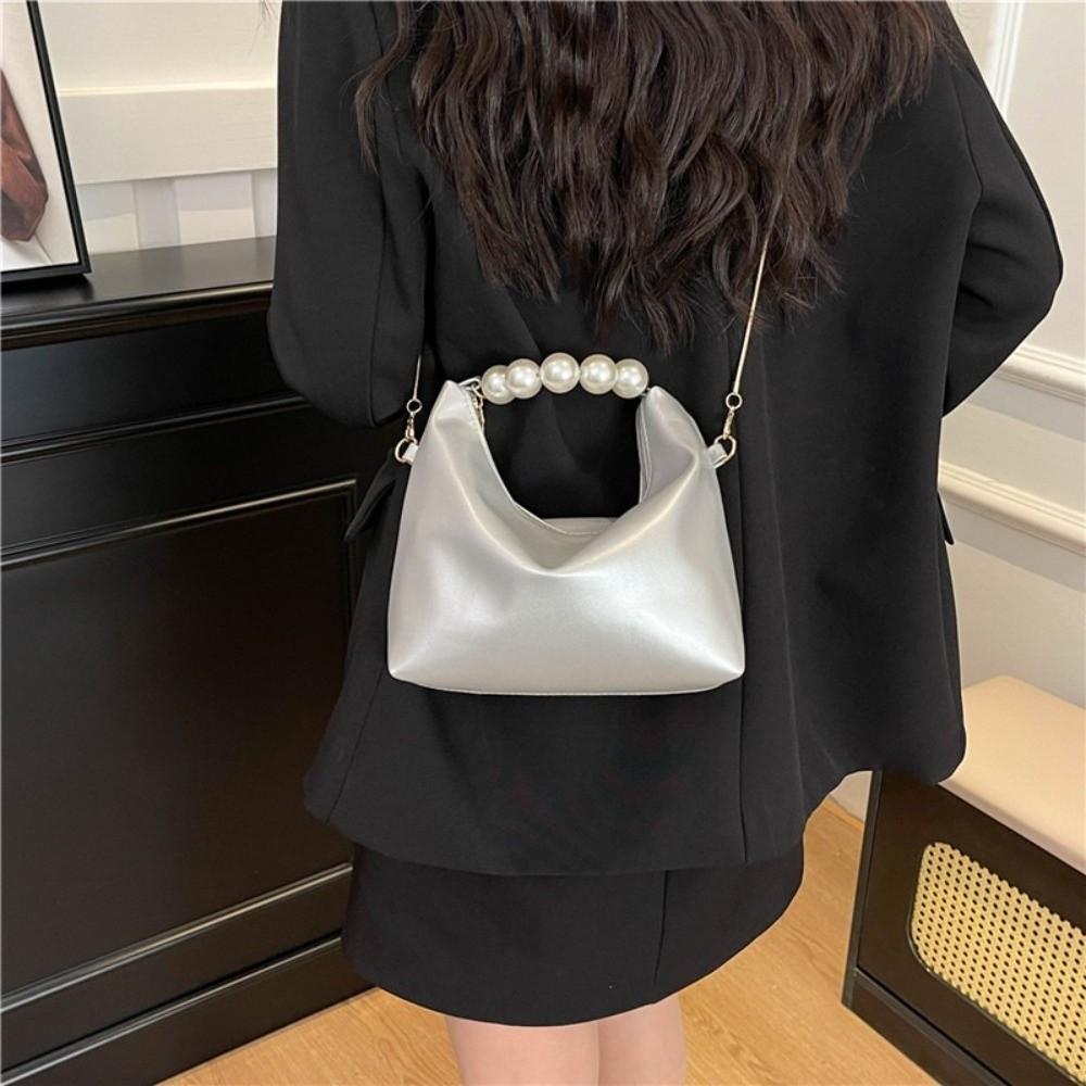 PU Leather Cloud Shoulder Bag Korean Style Women Crossbody Bag Casual Pearl Handle Handbag  Wallet