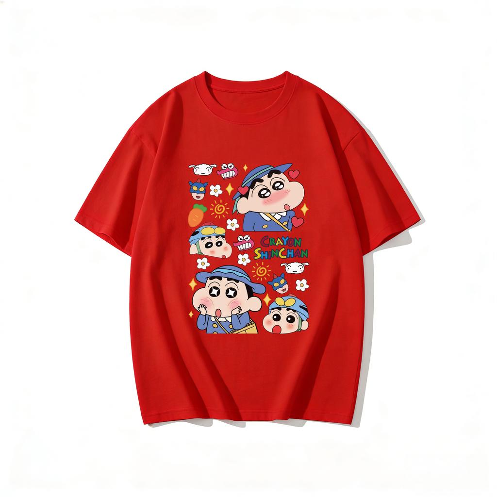 Crayon Shinchan Cute Cartoon T Shirt Unisex Women Kids Family Matching Tee Summer Casual Short Sleeve Cotton Top Fashion Streetwear