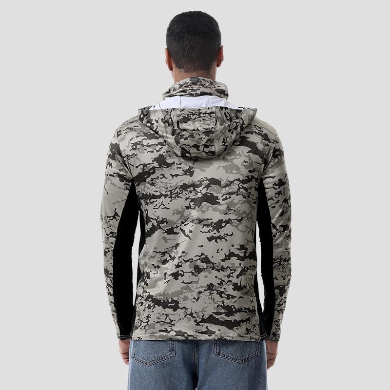 Men's Camouflage Quick-Dry Mesh Fishing Hoodie with Sun Protection Mask