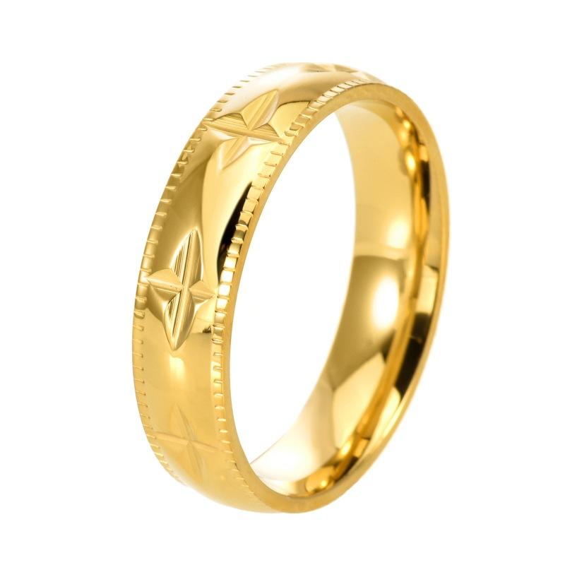 6mm Vintage Metall Kreuz Blumenmuster Edelstahlringe für Damen Herren Antik Gold Kupfer Eheringe Partner Schmuck Geschenk 10 beige