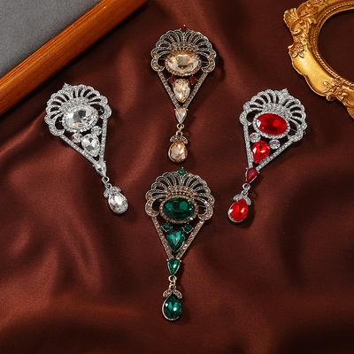Vintage Baroque Water Drop Pendant Brooch Temperament Court Rhinestone Jacket Pin Accessories