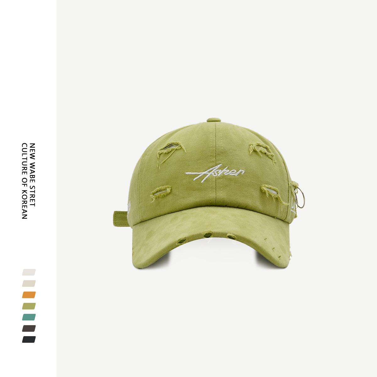 

Рваное железное кольцо мягкий верх кепка женская весна и осень личность простая уличная солнцезащитная бейсболка лето прилив Adult (56-58cm)