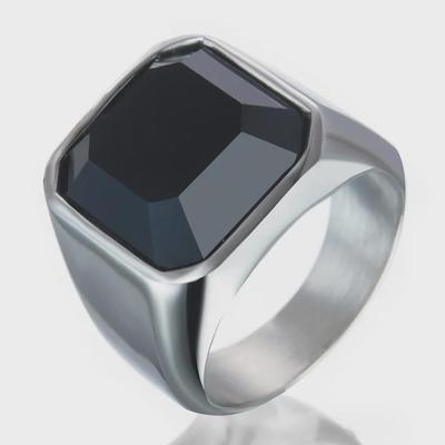 Pánský prsten Hecheng Wish Creative Black Achate Steel - evropský a americký styl