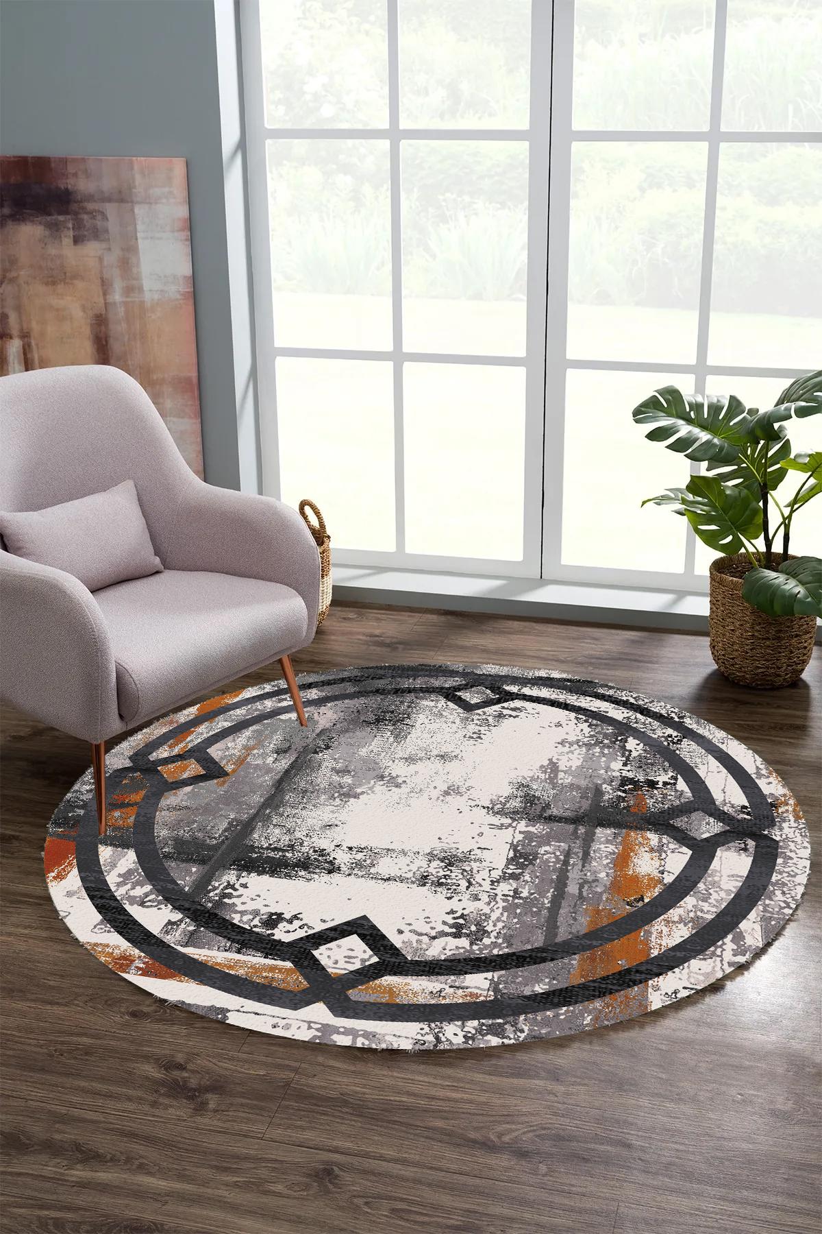 

YTRHOME Home Modern Y-T1249 Нескользящее точечное основание с цифровой печатью, круглый ковер для гостиной, кухни, прихожей и напольный коврик 60 x 60 чёрный/серый