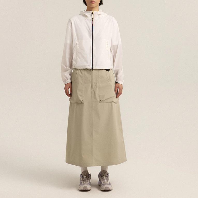 Salomon Solid Color Mid Waist Pocket Midi Casual Skirt Women skirts Beige C28229