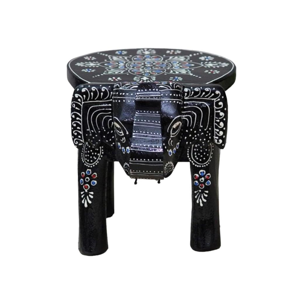 Hand-Crafted and Emboss Colorful Painted Wooden Elephant Shape Stool for Home/Office/Living or Bedroom Decor,Decorative Showpiece