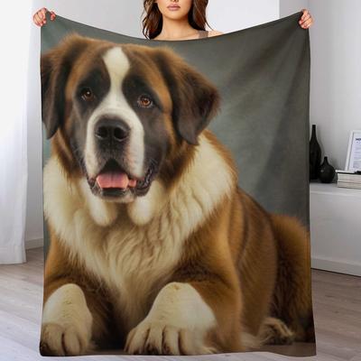 Saint Bernard Portrait Throw Blanket Easy Care Comfortable Blanket for Couch