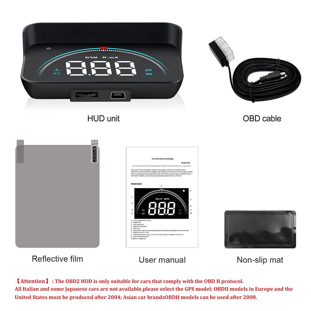 Car HUD Head Up Display OBD Speedometer Windshield Projector Smart Digital Water Temp Voltage Speed Meter With Overspeed Warning