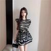 Zebra Print Niche Design Cap Sleeve Shoulder Pad Top for Women