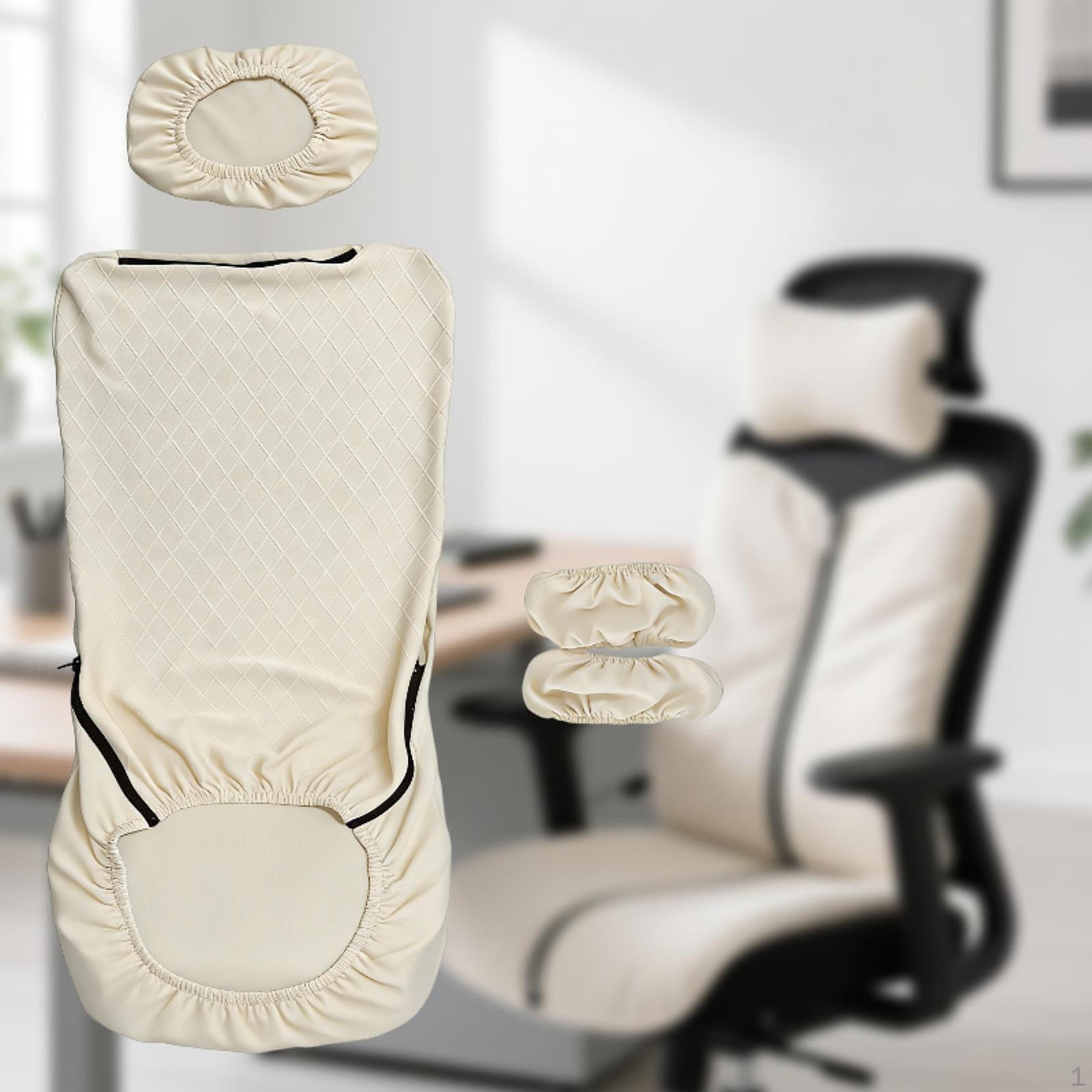 Office Chair Cover Set Desk Computer Slipcovers,Modern,Seat Protector,with Headrest Armrest White