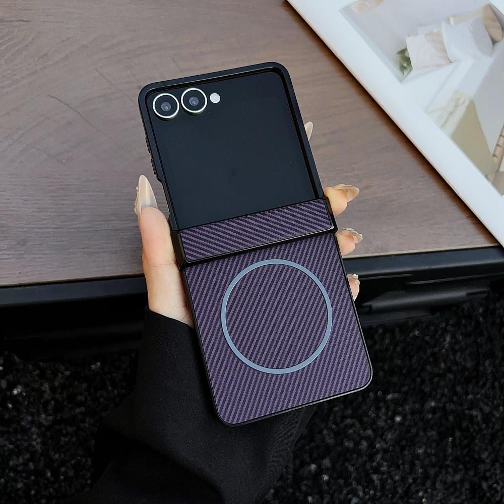 Luxury For Magsafe Carbon Fiber Magnetic Phone Case For Samsung Galaxy Z Flip 8 7 6 5 Wireless Charging Ultra Thin Bumper Cove