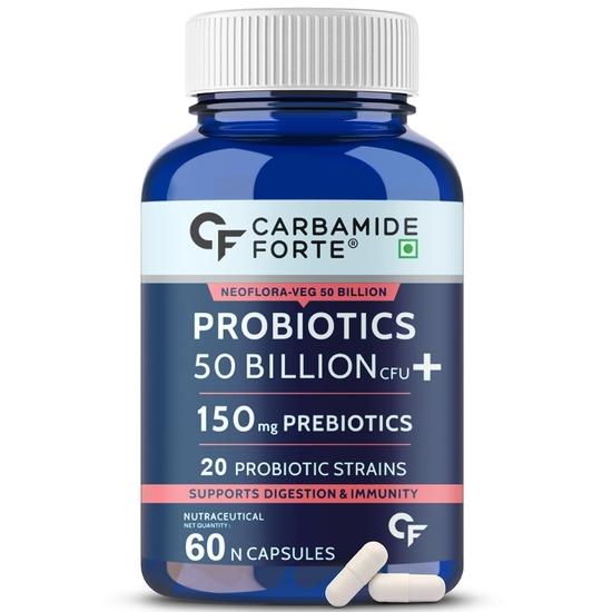 Carbamide Forte Probiotics Supplement 50 Billion CFU Gut Health Supplements with Probiotic | Gut Cleanse with Prebiotics and Probiotics– 60 Capsules