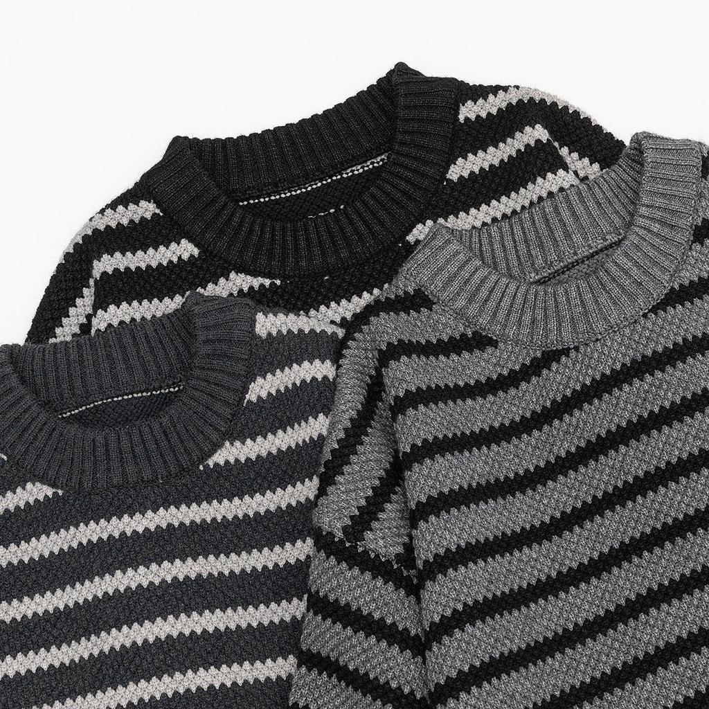2025 Men's Striped Heavy Gauge Sweater: Autumn/Winter Long Sleeve Knit Base Layer