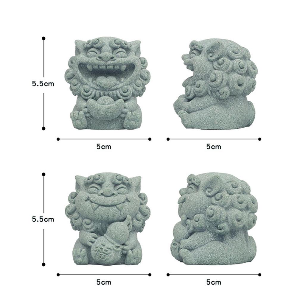 2x Mini Lion Statue Figurine Chinese Figurine Stone Sculpture Carving for Dollhouse Miniature Tabletop Entryway Garden Bedroom