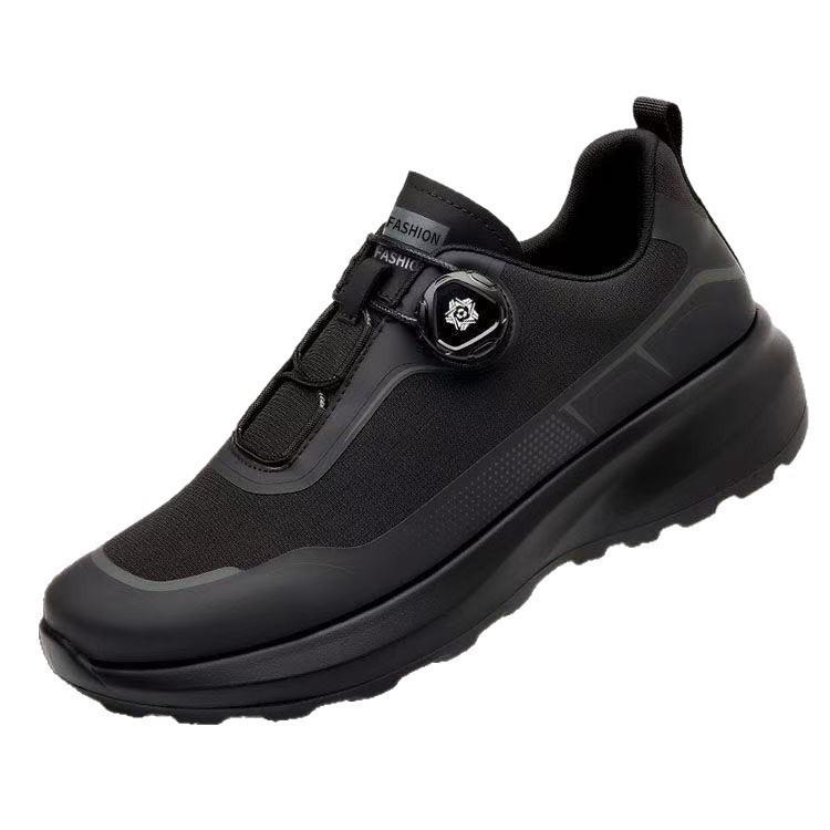 Men's Trendy Black Non-Slip Rotating Buckle Casual Sport Shoes for Spring Outdoor and Commuting