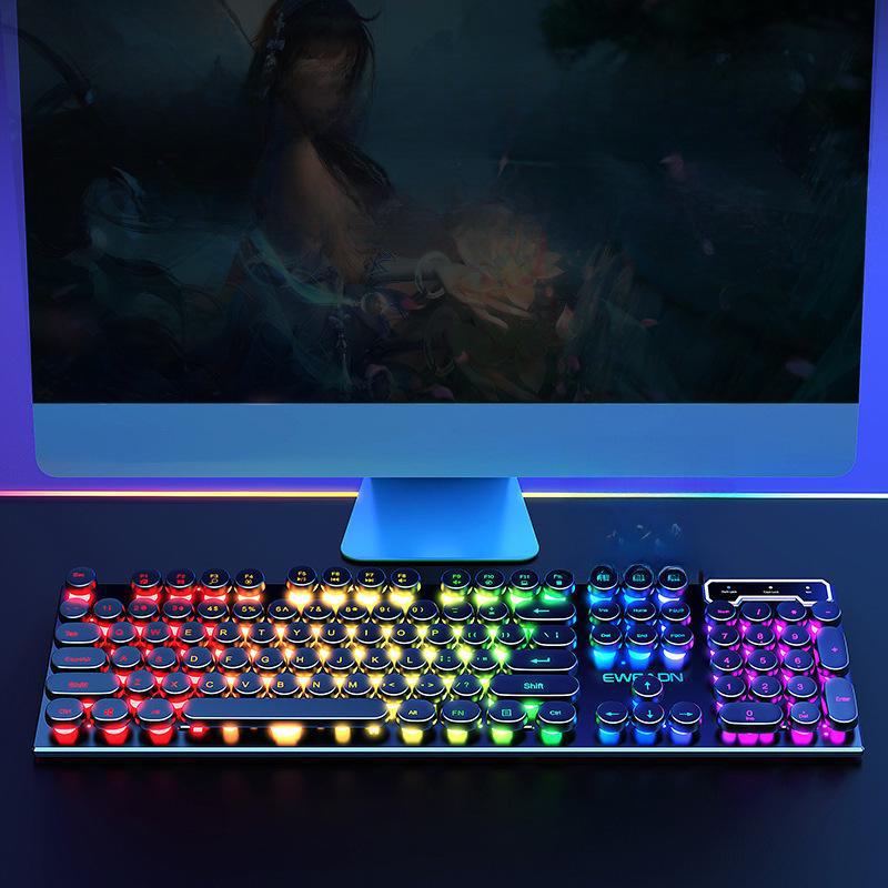 "Retro Punk Keyboard and Mouse Set with Mechanical Feel and Round Keys for Wired Desktop Computers"