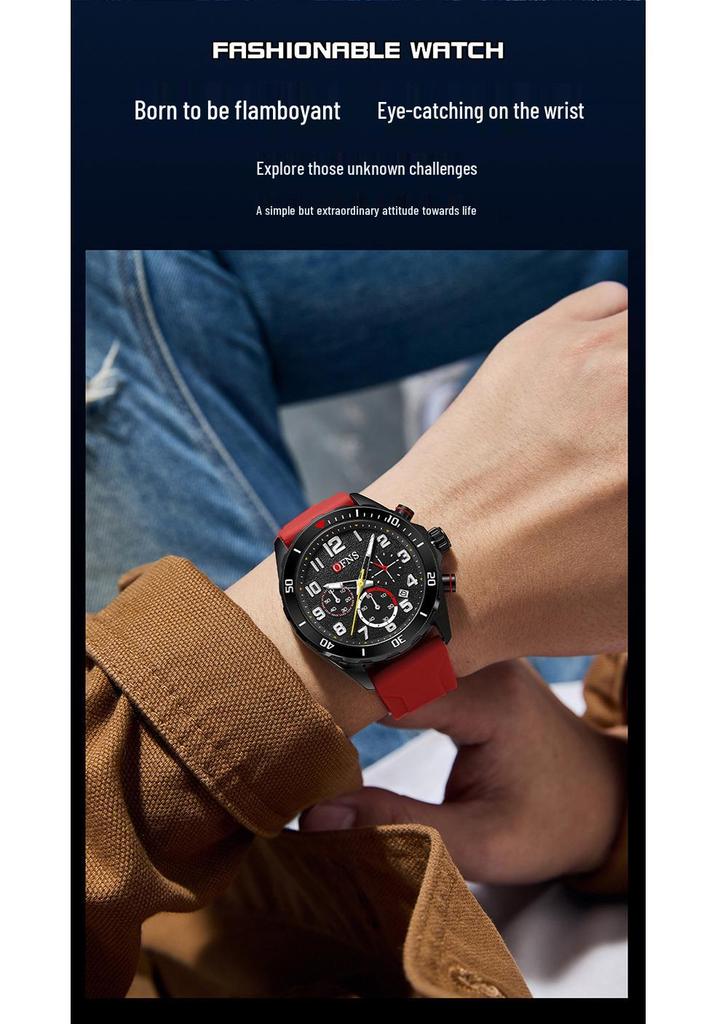 Oufanni Men's Quartz Watch with Silicone & Steel Straps, Waterproof, Calendar, and Small Seconds Hand