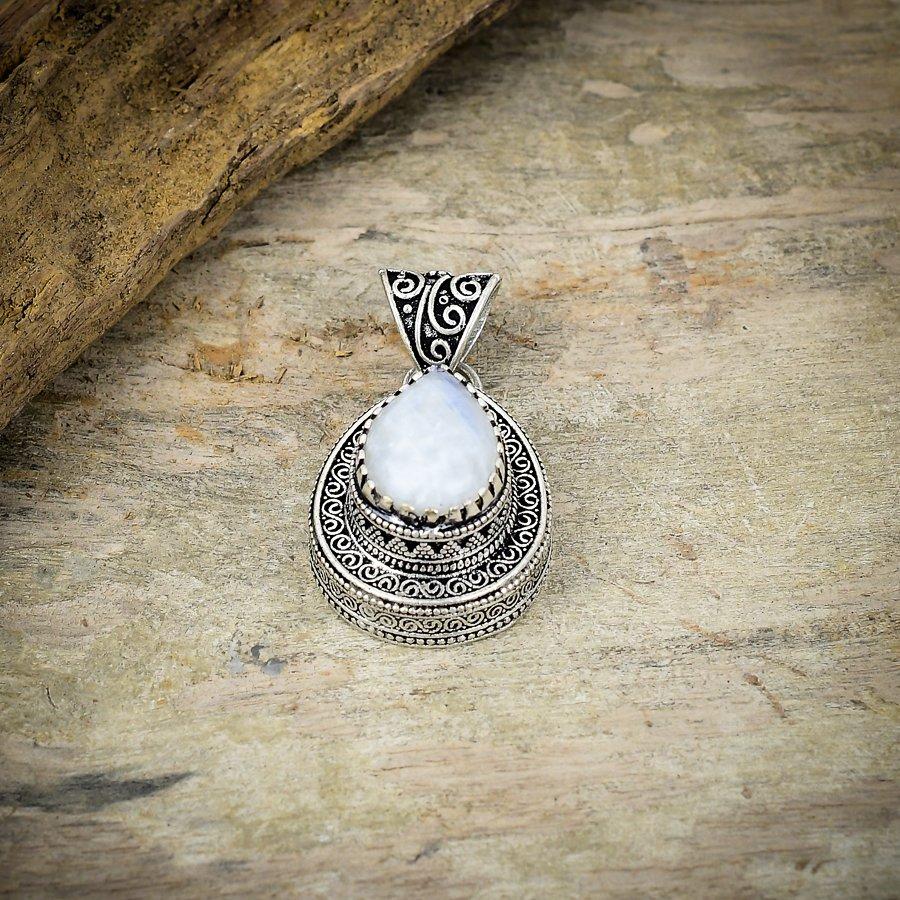 Rainbow Moonstone Gemstone 925 Sterling Silver Jewelry Pendant 1.69" M-198