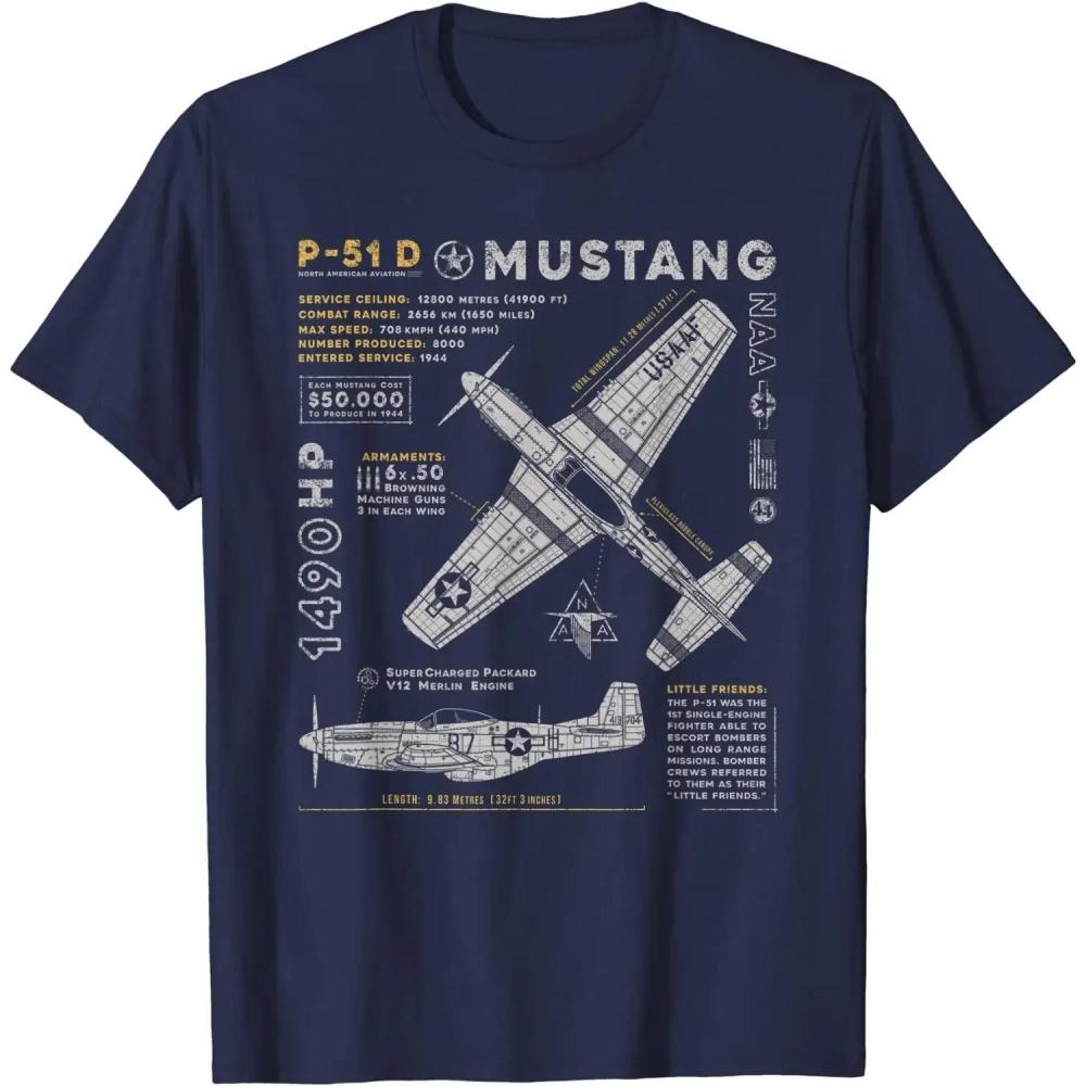P-51 Mustang _ North American Aviation Винтажный Истребитель Мужская Футболка Короткий Рукав Повседневная 100% Хлопок S чёрный
