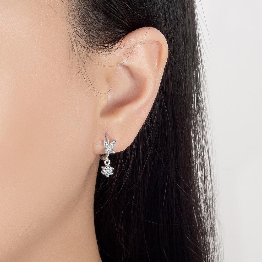 925 Sterling Silver Stylish Sweet Butterfly Zircon Earrings Birthday Party Anniversary Gift