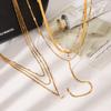 Niche design multi-layer necklace, titanium steel plated with 18k gold, non-fading, teardrop zircon, Y-chain, layeravicle chain