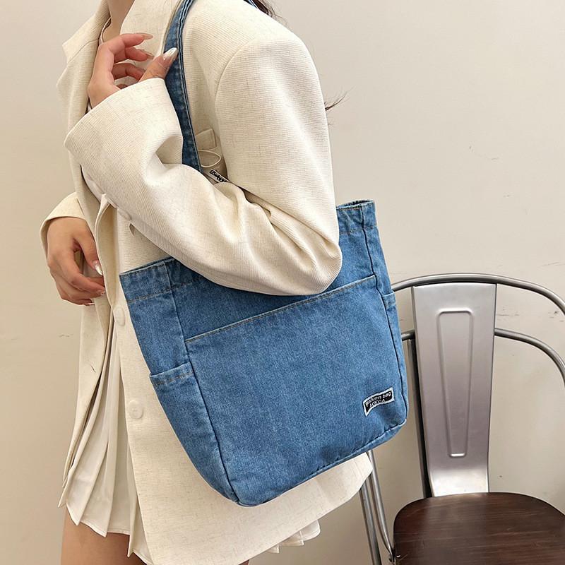 Stylish Street Fashion Denim Tote Bag For Young Women And Students In Light Blue