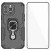 For iPhone 13 Pro 6.1 inch Phone Case WANLONFENG PC TPU Back Cover Kickstand with Tempered Glass