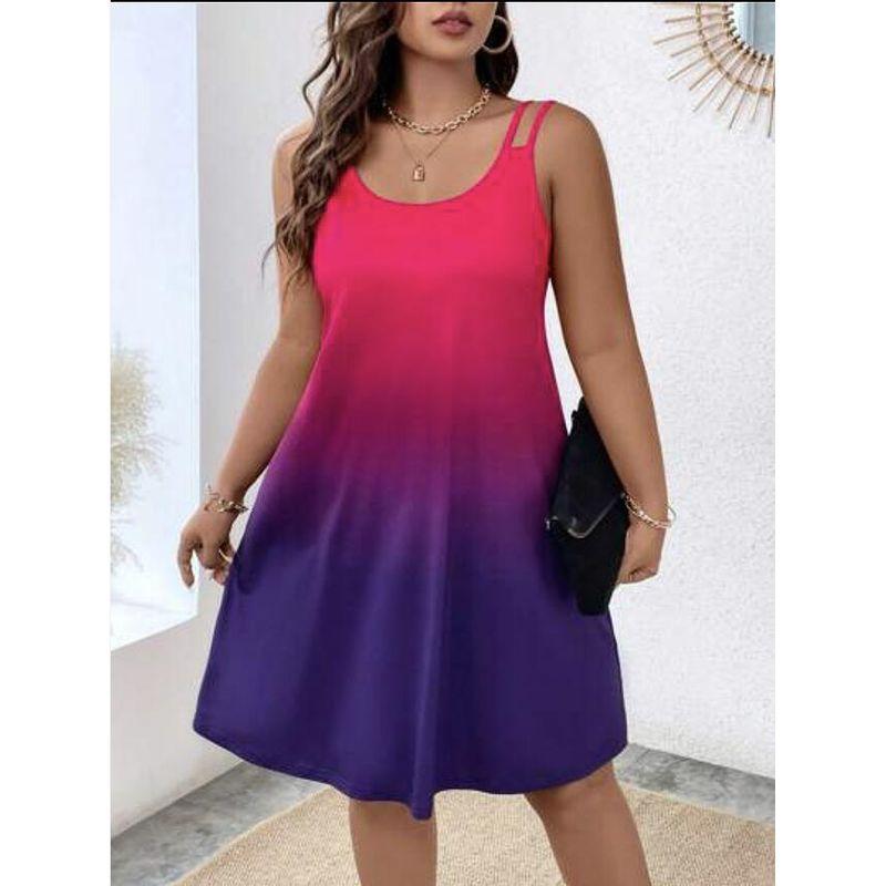 

Europe and America Cross Border Export Women s Summer Loose Dress Gradient Color Vest Sleeveless Skirt Spaghetti Straps Outerwear Inner Wear Plus Size Red XL (Bust size 98)