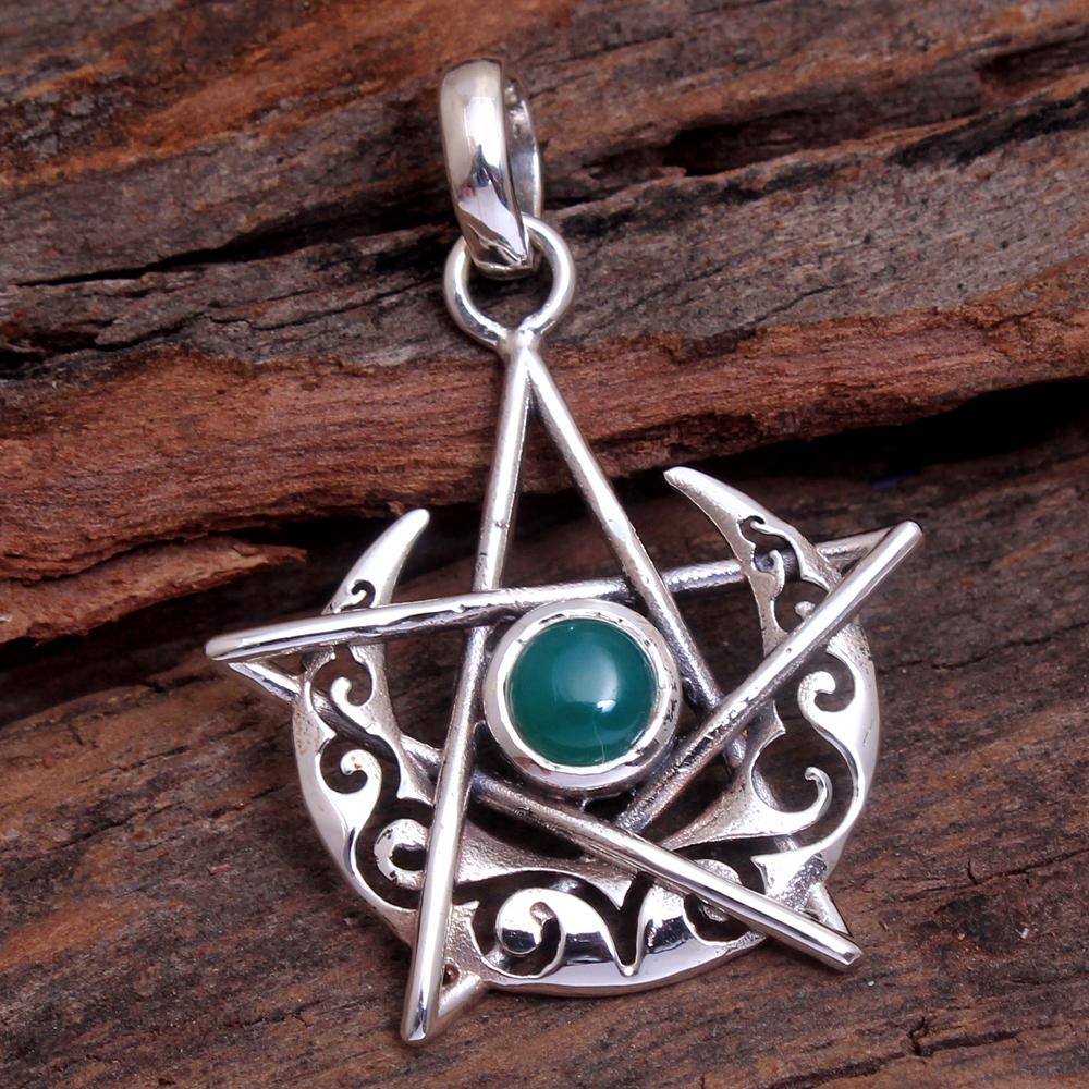 Karneol Larimar Kyanit Grüner Onyx Mondstein Stern & Mond Anhänger 925 Sterling Silber handgefertigter Schmuck