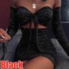 Nueva moda mujer Sexy Glitter acanalado Mini vestido ajustado con hombros descubiertos vestido ceñido al cuerpo vestido de fiesta de noche de moda