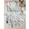 GUJIN Spring Summer New Ice Silk Long Sleeve Women's Pajamas High-End Homewear Outerwear Silk-Like Set