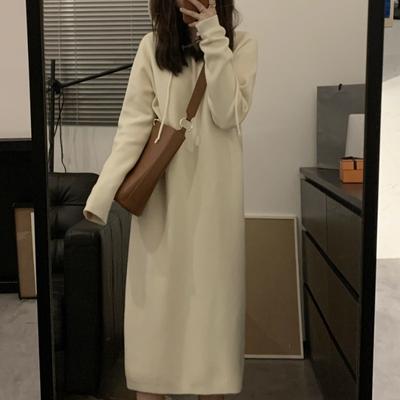 Kapuzenpullover-Langarmkleid für Damen 2023 Herbst und Winter gepaart mit soliden langen Pullover-Pullover-Kleid-Frauenoberteilen