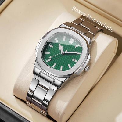 Luxury Men Business Watches Fashion Square Dial Stainless Steel Strap Quartz Watch with Calendar For Mens Clock